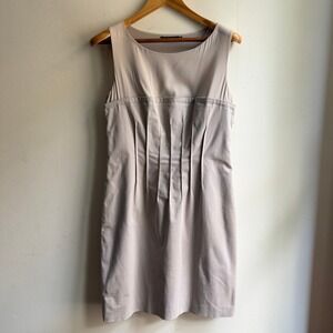 Anna Molinari Pleated Sheath Dress Taupe Beige‎ Cotton Silk Women's 12 Goddess